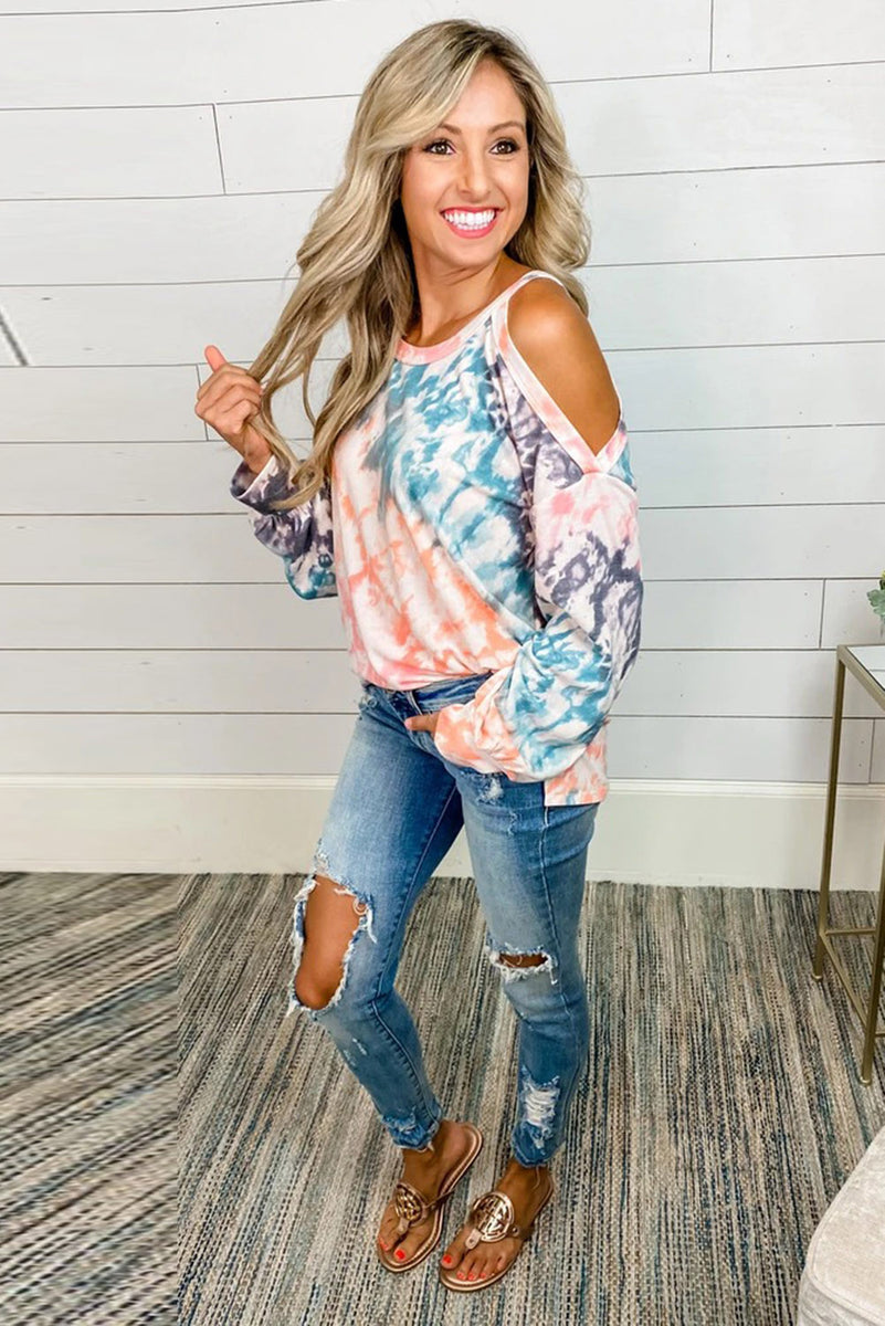 Tie dye cold online shoulder top