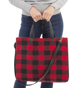 Buffalo Plaid Tote Bag crossbody strap Double handles Red & Black or White & Black