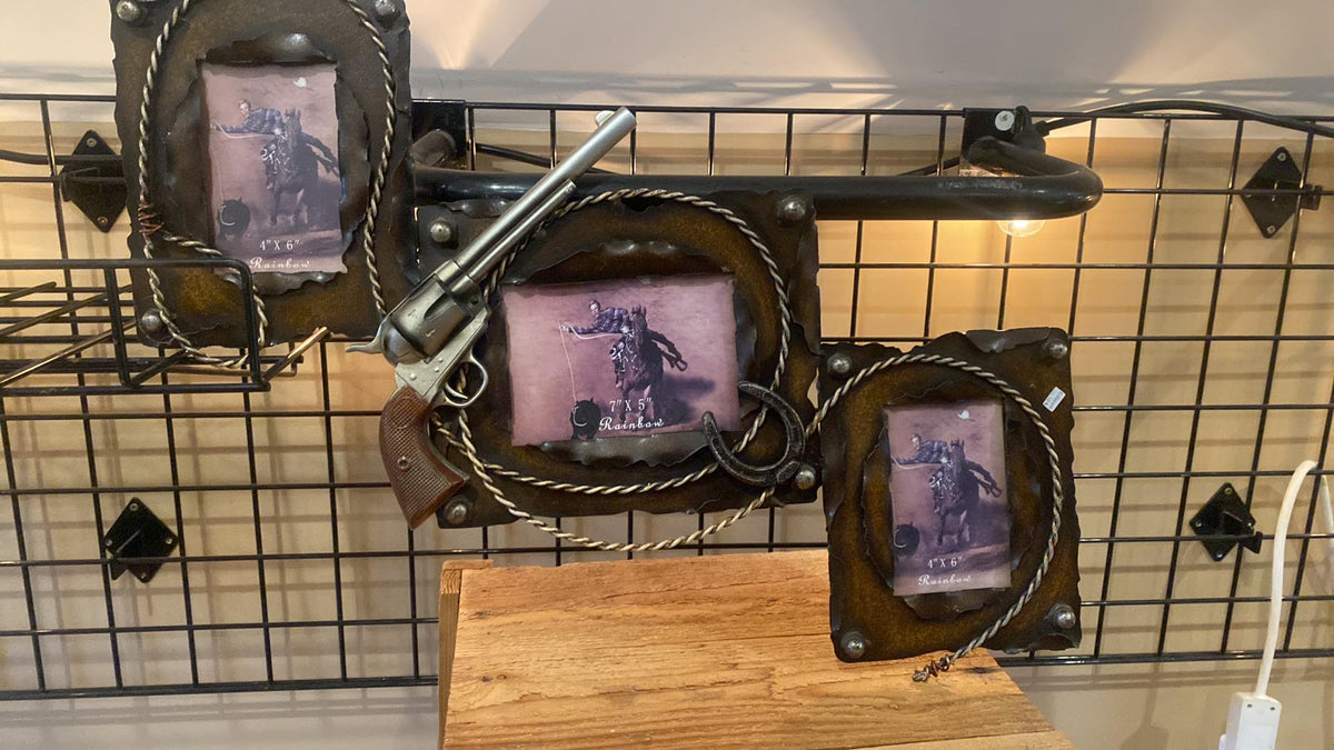 Cowboy Pistol Gun Metal 3 Photo Frame TackMUp Stables