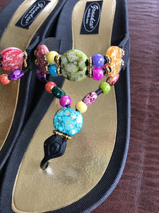 Women’s marble glitter stone beading colourful flip-flop sandals thong style