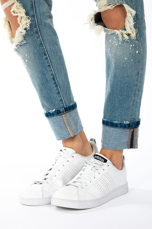 Kan Can High Rise Knee Ripped Boyfriend Jeans