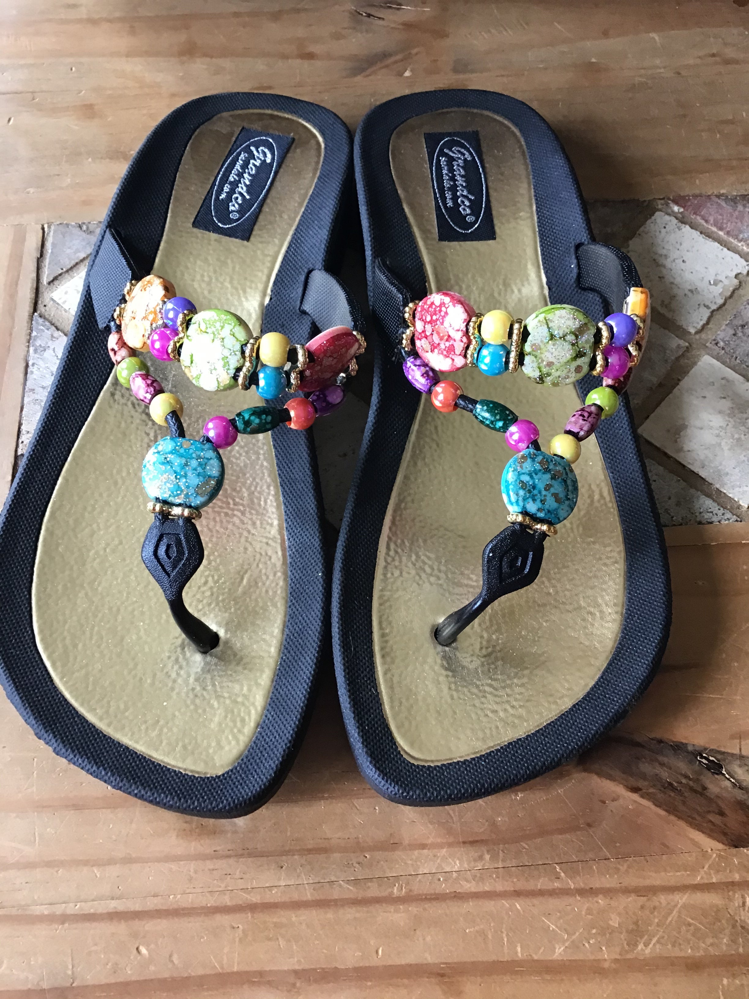 Women’s marble glitter stone beading colourful flip-flop sandals thong style