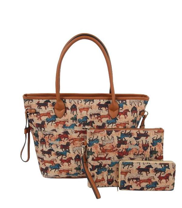 Horse theme Three Piece Printed Tote Set