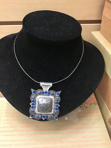 Choker Necklace With Blue Gems and Rhinestones