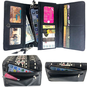 Dragon Fly Embroidery Trifold Clutch Crossbody Wallet