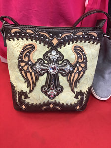 Tooled Purse With Cross and Wings