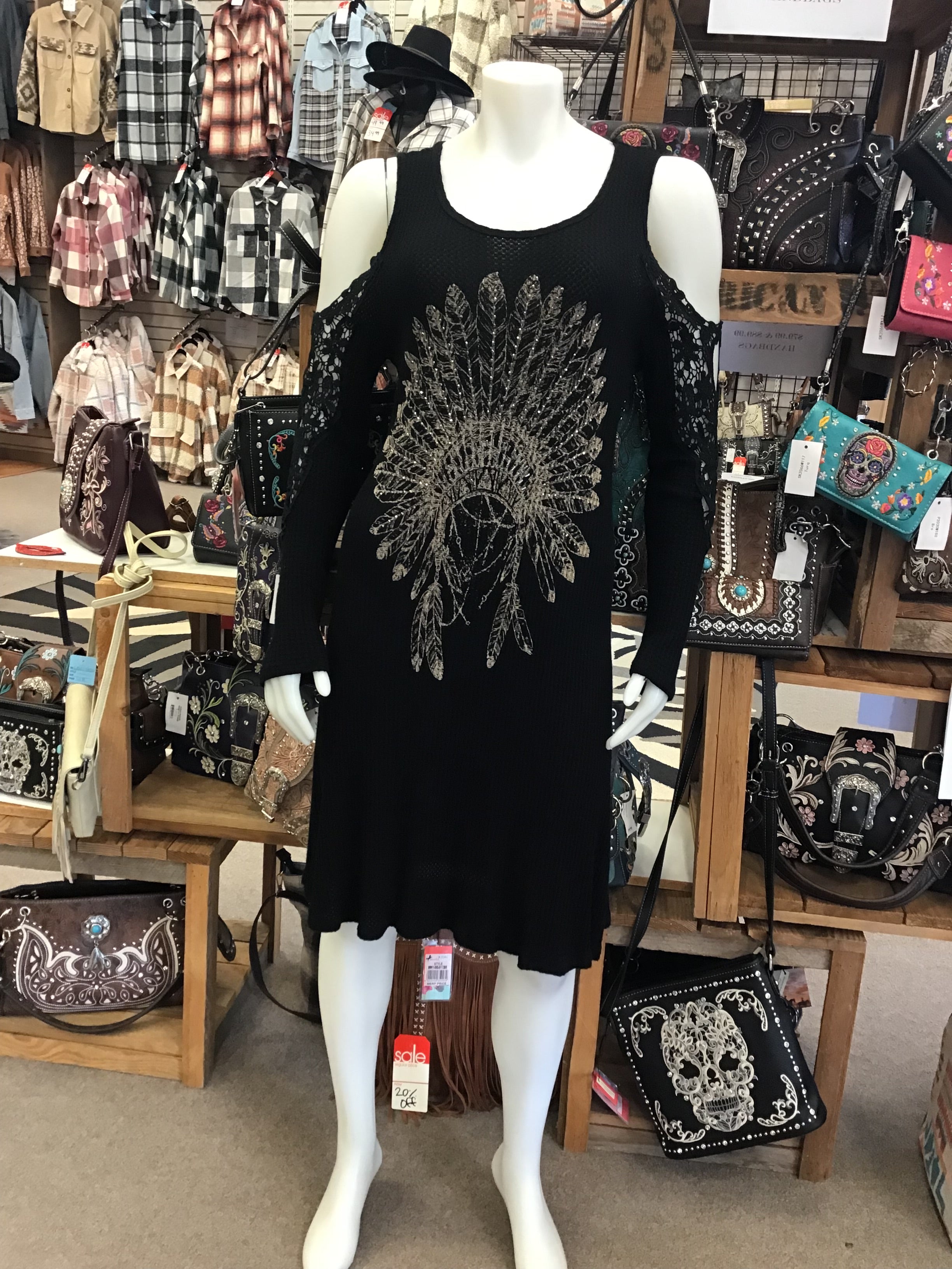 Cold Shoulder Dress with Feathered Headdress
