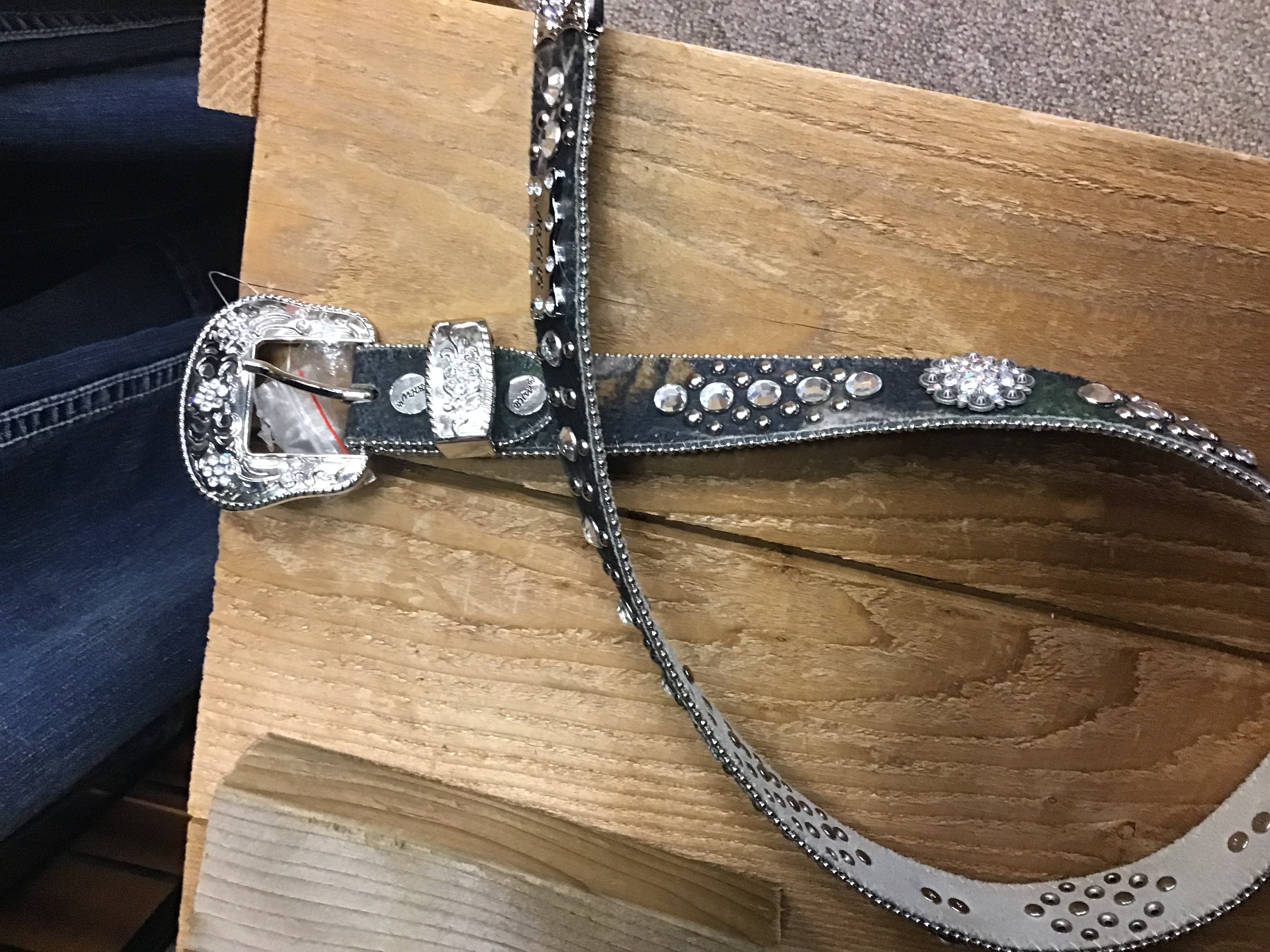Genuine Leather Camo Bling Belt