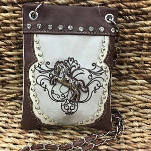 Crossbody Purse With Silver Horse, Studs and Rhinestones