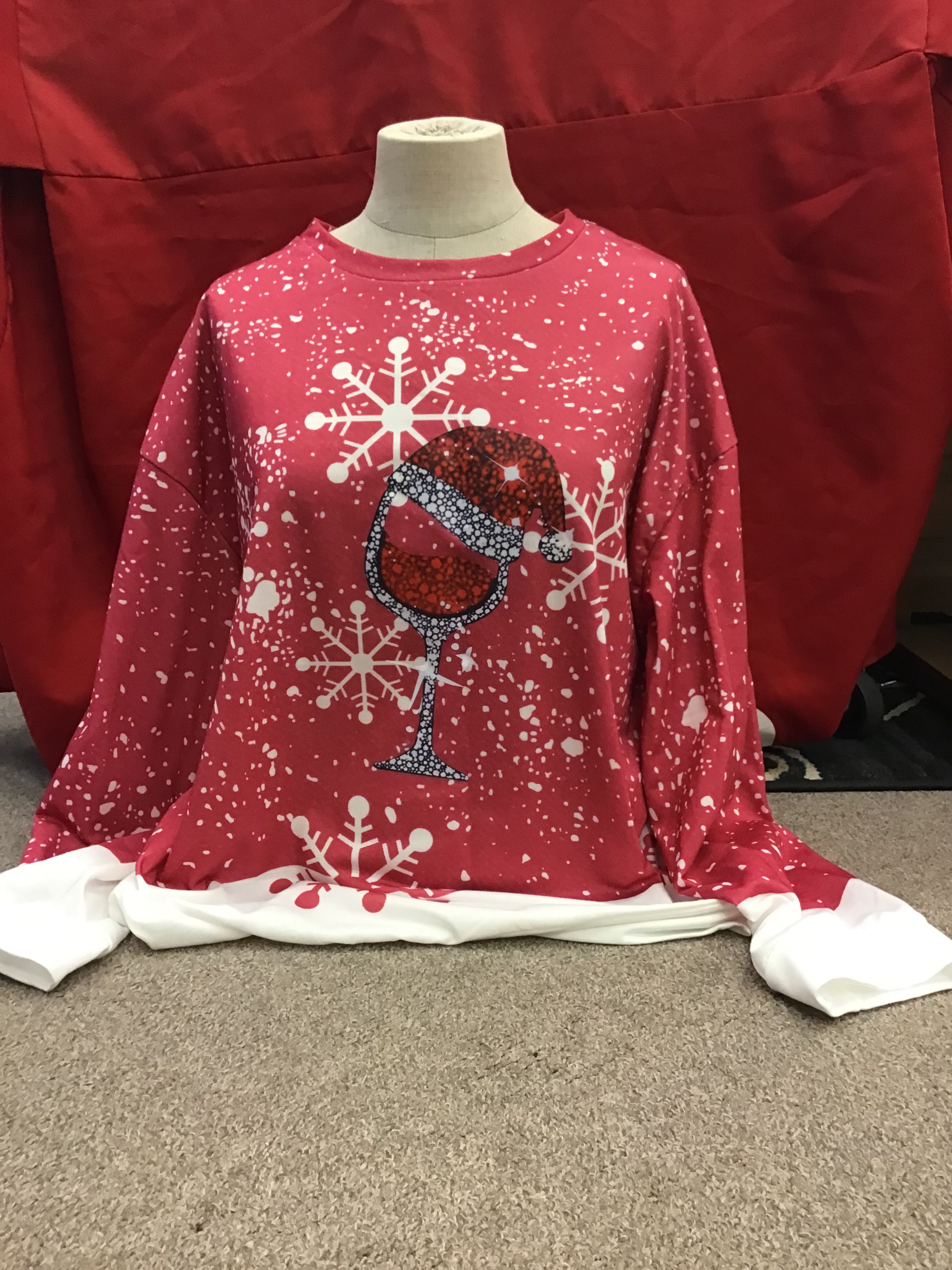 Pink Snowflake Top With Festive Wineglass