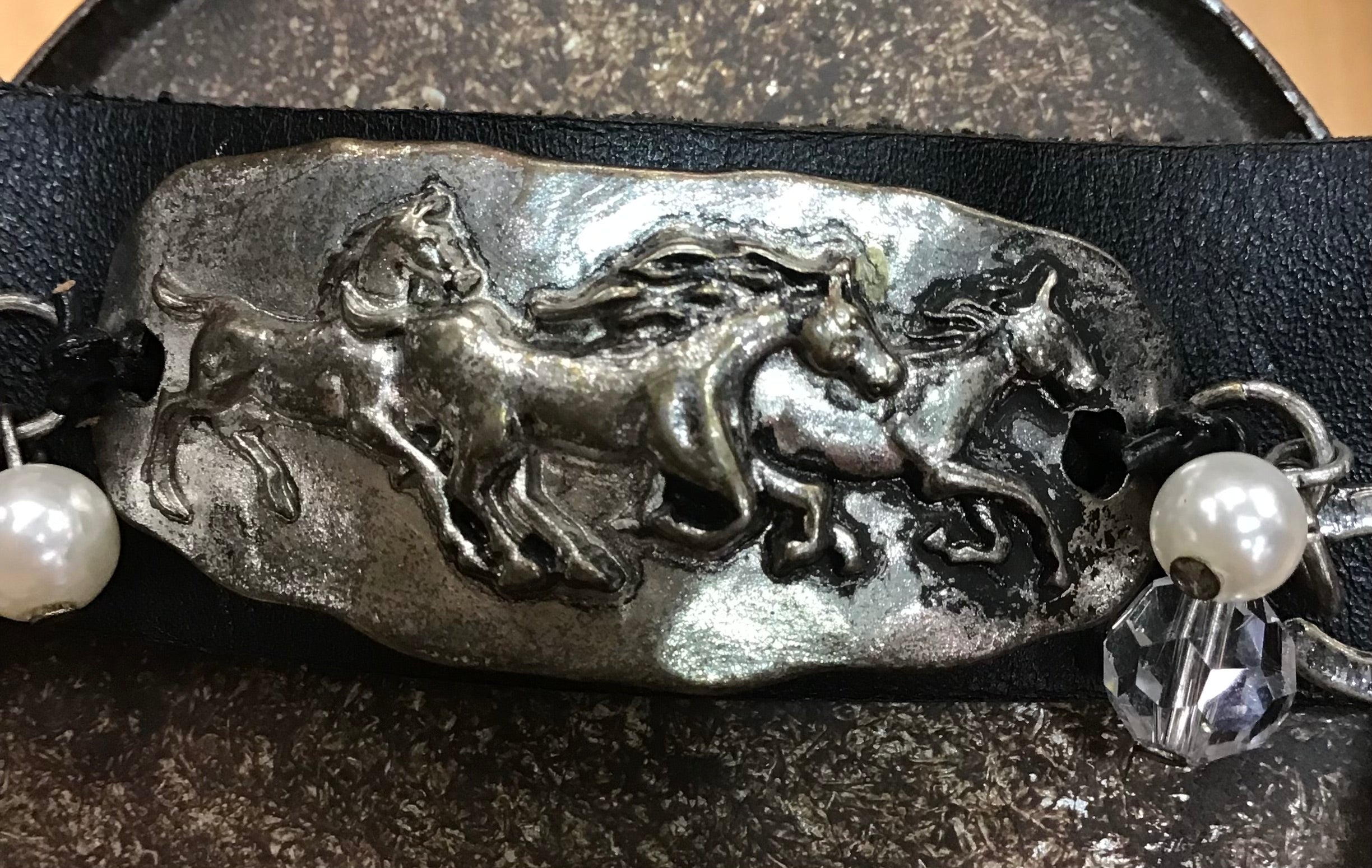Leather Bracelet With 3 Running Horses