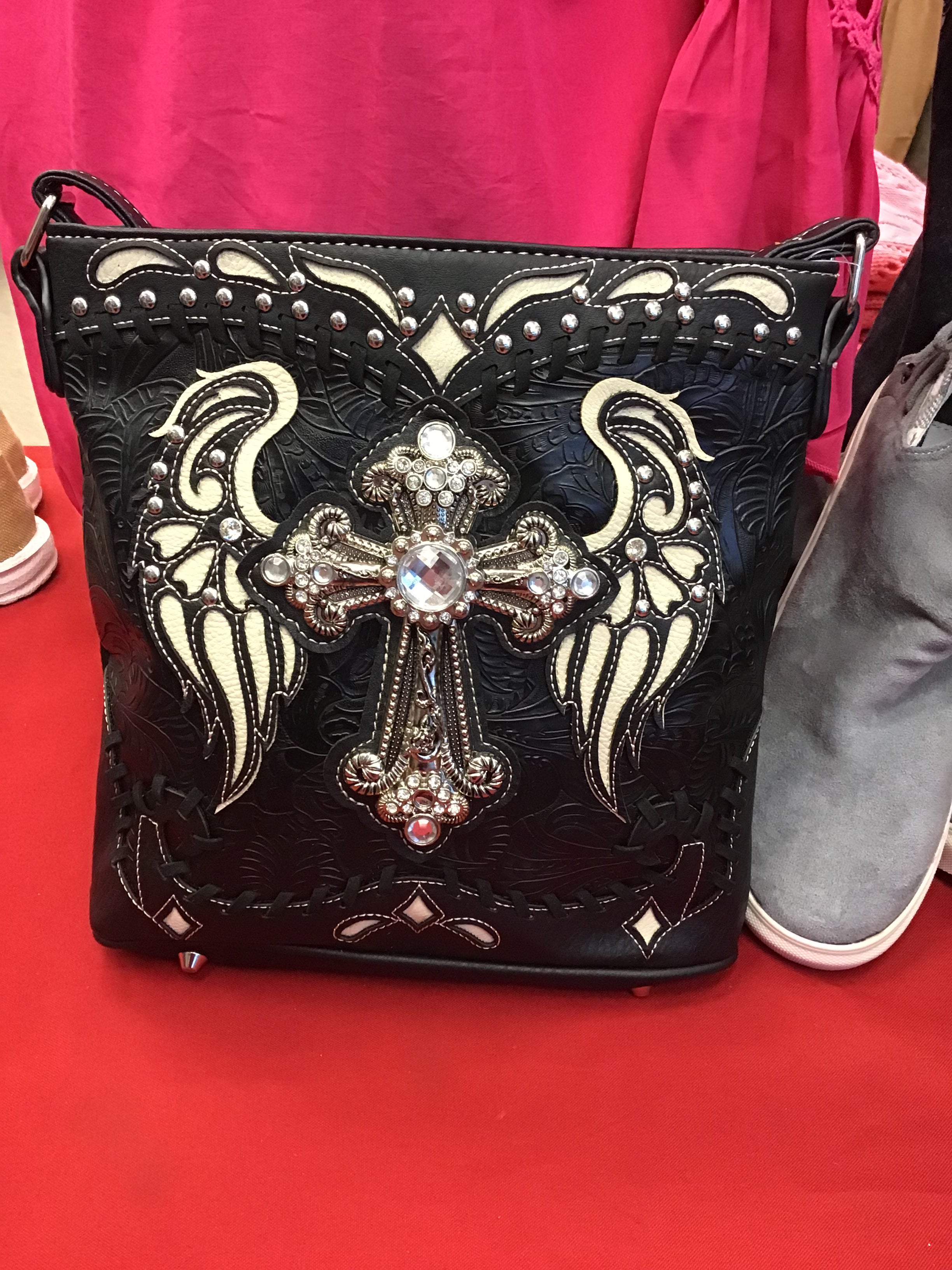 Tooled Purse With Cross and Wings