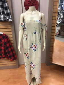 Tan Floral High Low Maxi Dress