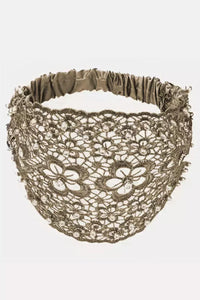 Brown Hollowed Lace Pearl Decor Elastic Headband