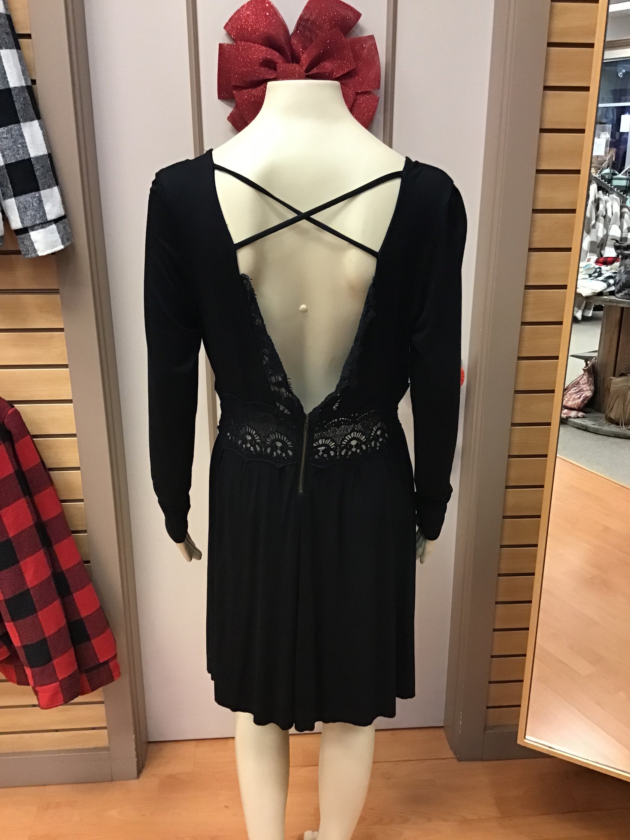 Black Midi Dress With Crochet Lace Inserts