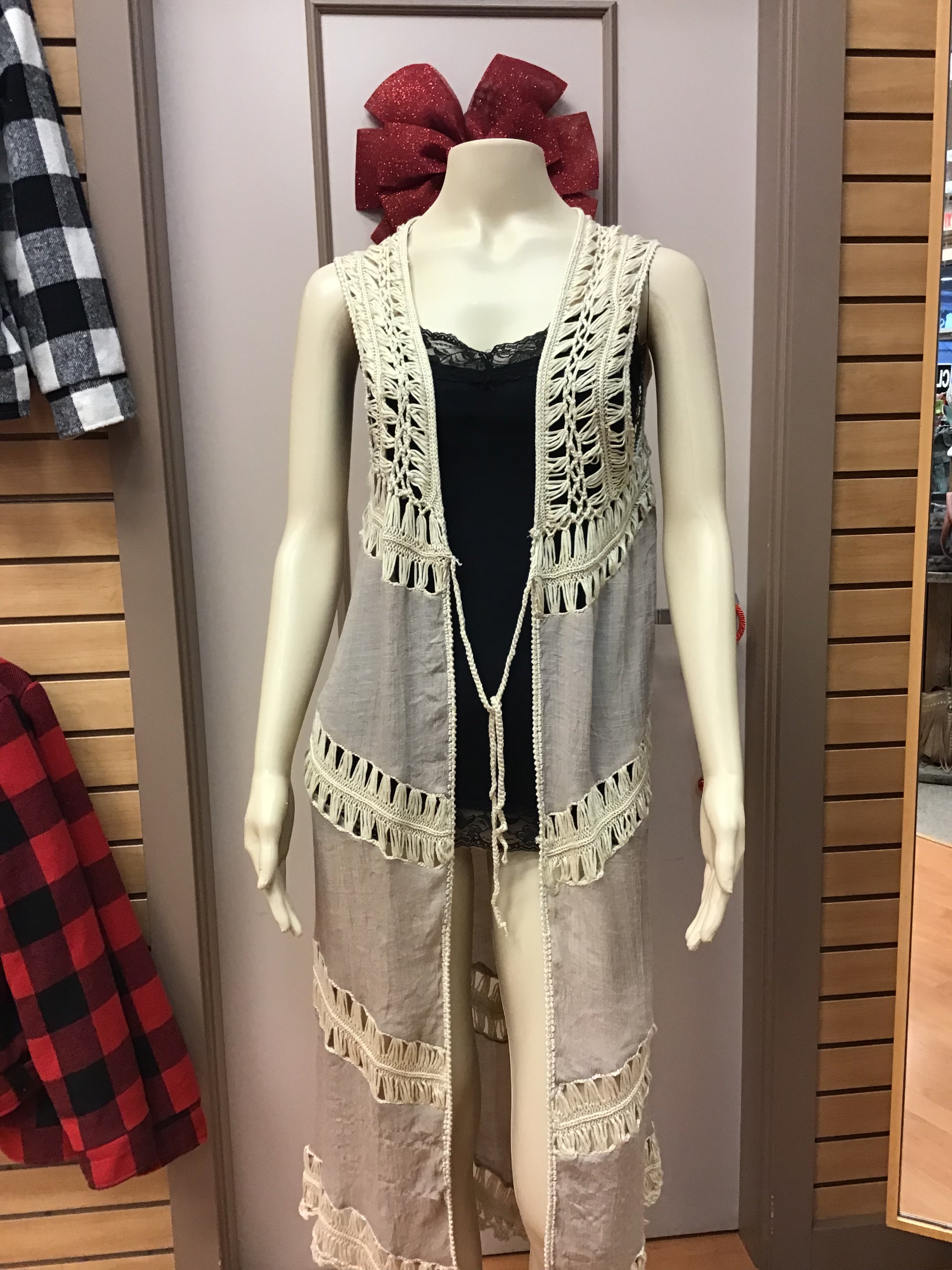 Long Sleeveless Cover Up With Crochet Lace Detail