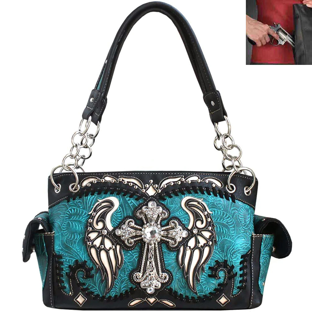 Western Spiritual Cross Wing Design Tooling Shoulder Bag