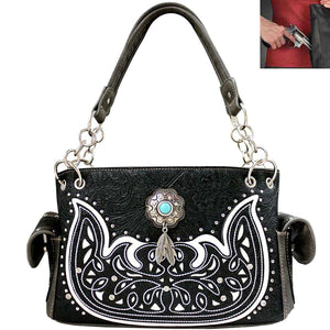 Turquoise Stoned Concho Tooling Western Shoulder Bag