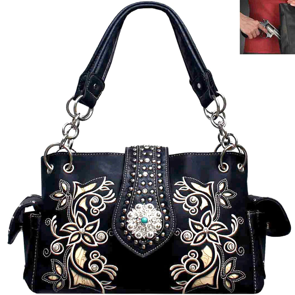 Western Concho Floral Embroidery Shoulder Bag