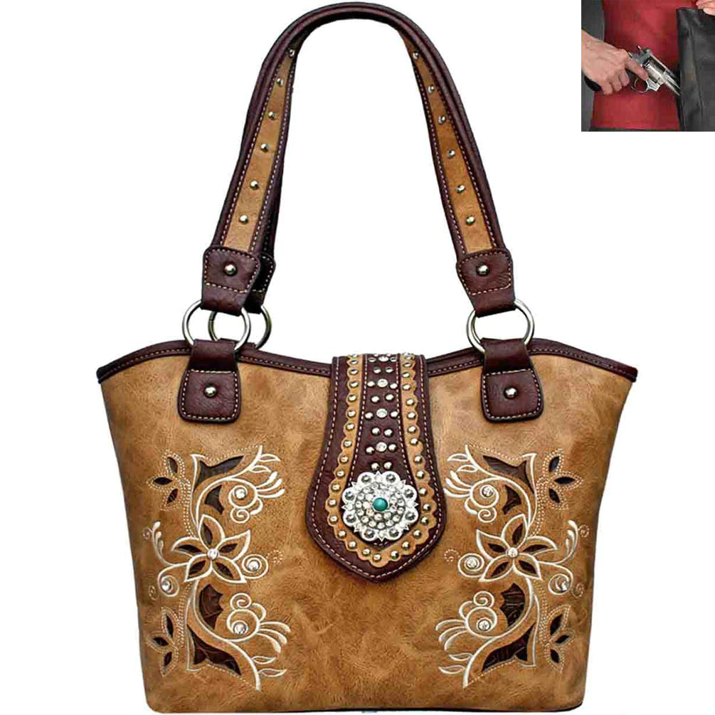 Western Concho Floral Embroidery Shoulder Bag
