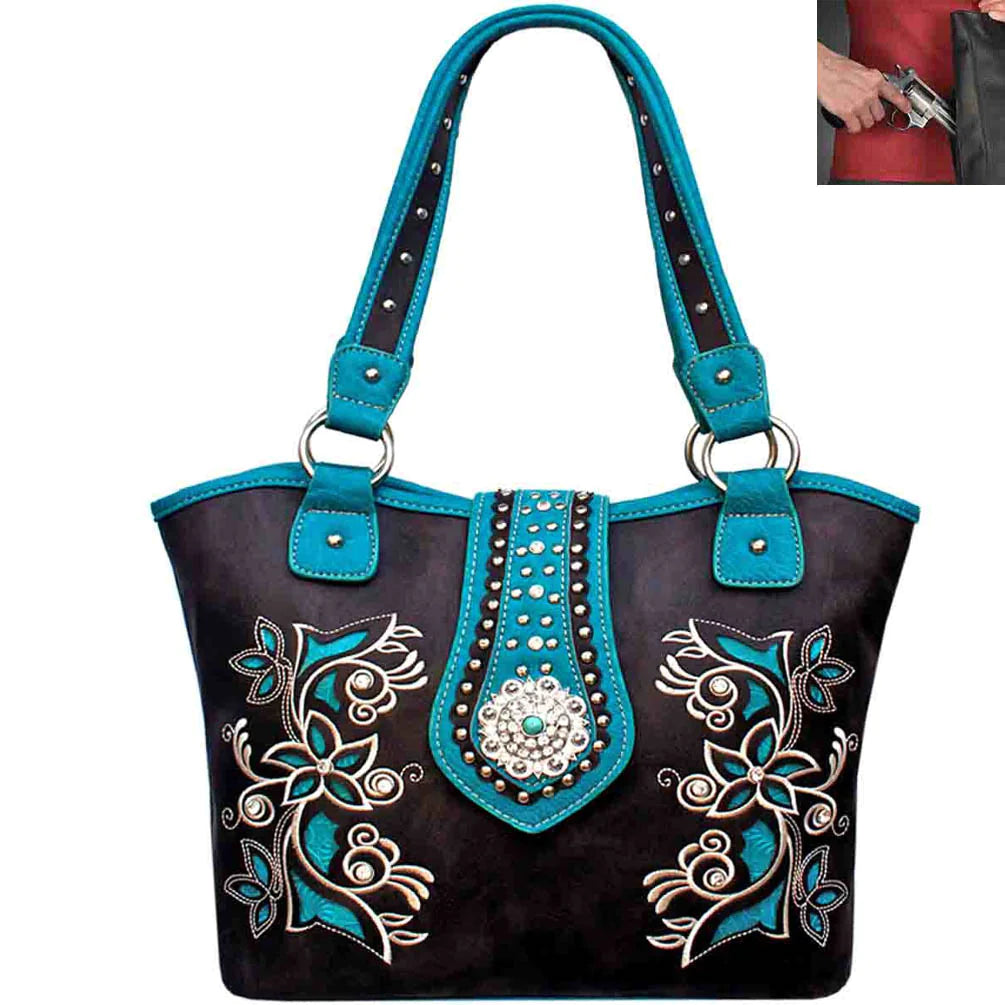 Western Concho Floral Embroidery Shoulder Bag