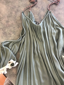 Green Tassel Trim Off Shoulder Top