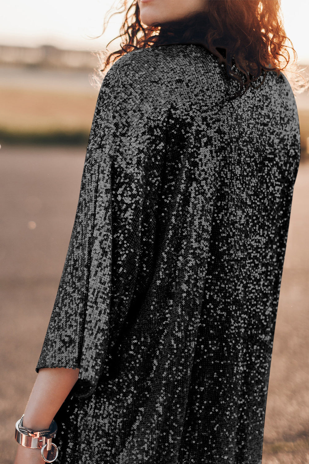 Stunning Sequin Long Black Cardigan