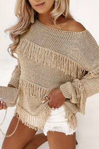 Tan Boho Tasseled Knitted Sweater