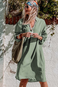 Sage Green Roll-tab Sleeve Flowy Casual Dress
