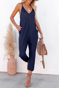Sleeveless V-Neck Pocketed Casual Jumpsuit