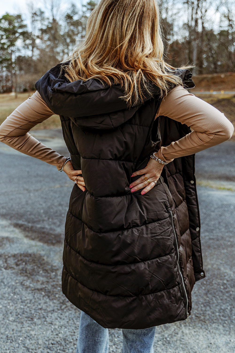 Hooded Long Quilted Puffer Vest