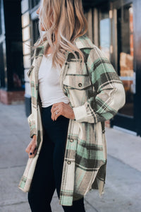 Mint Green Long Plaid Shacket