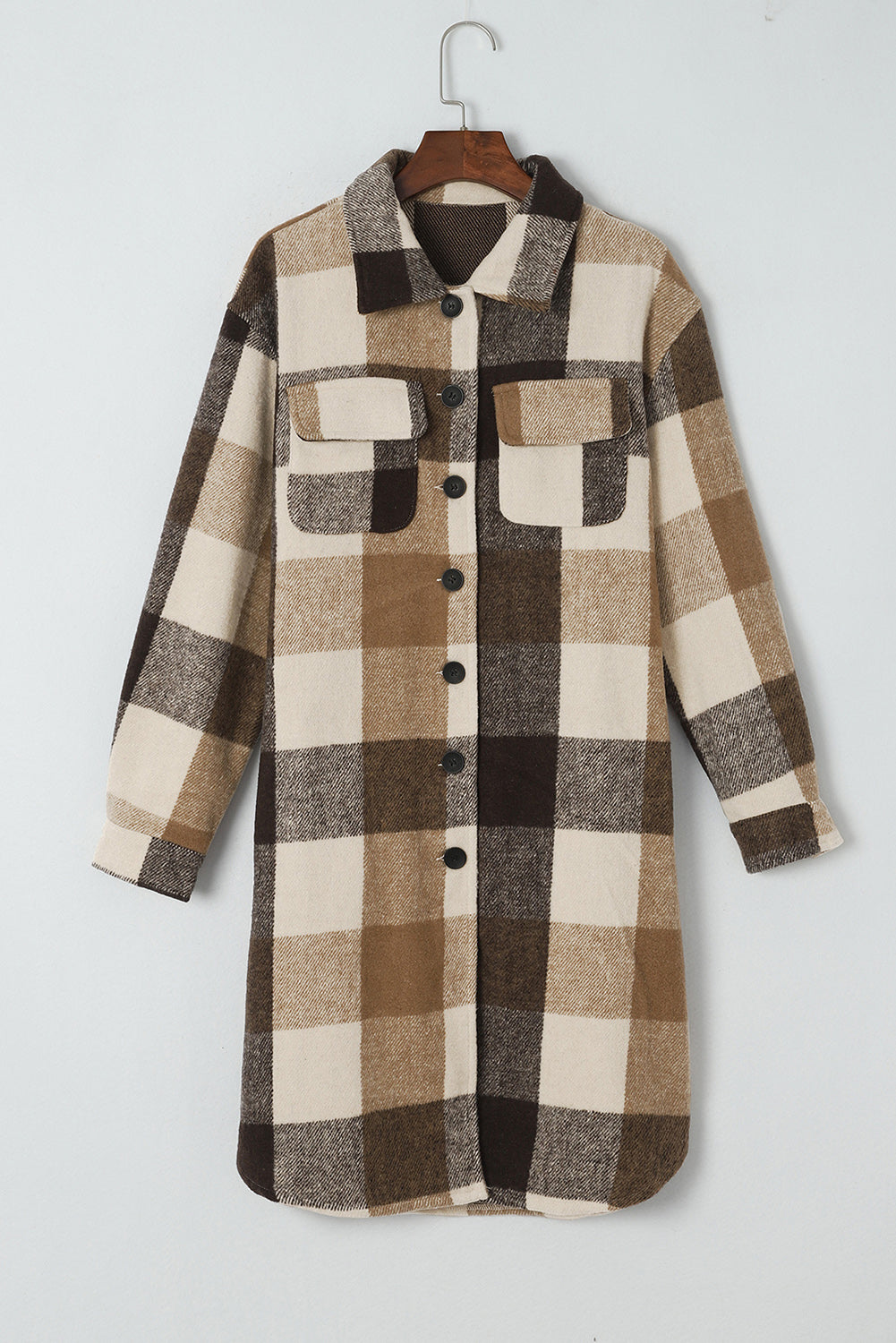 Plaid Button-Down Flap Pocket Long Shacket