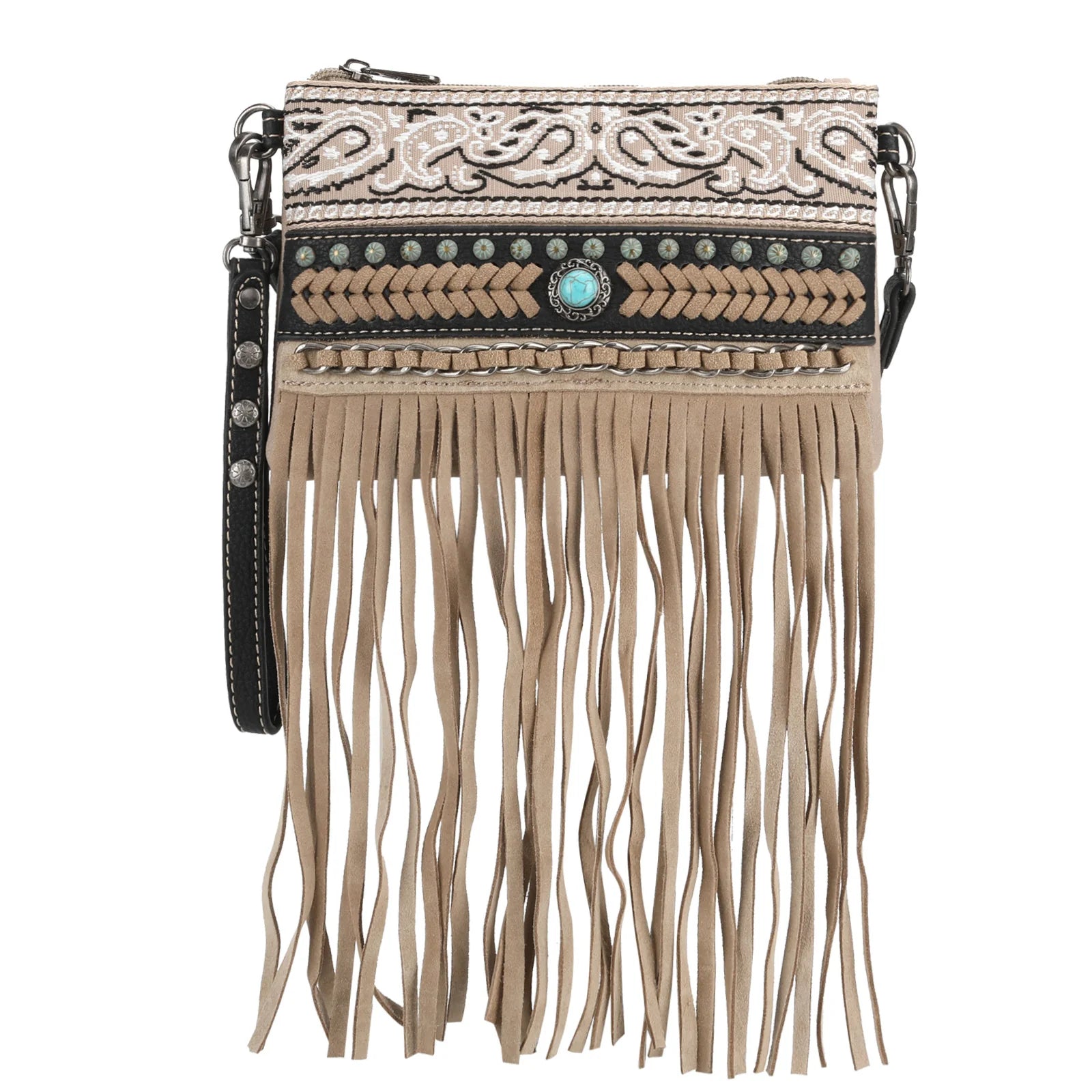 West Fringe Collection Clutch/Crossbody - Khaki Black or Orange