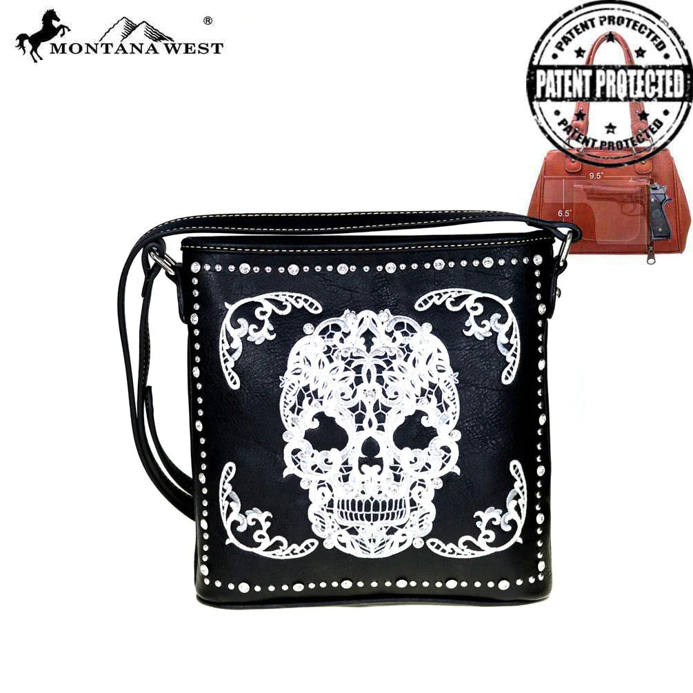 Embroidered Sugar Skull Crossbody Handbag