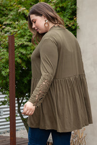 Green Crochet Lace Sleeve Cardigan