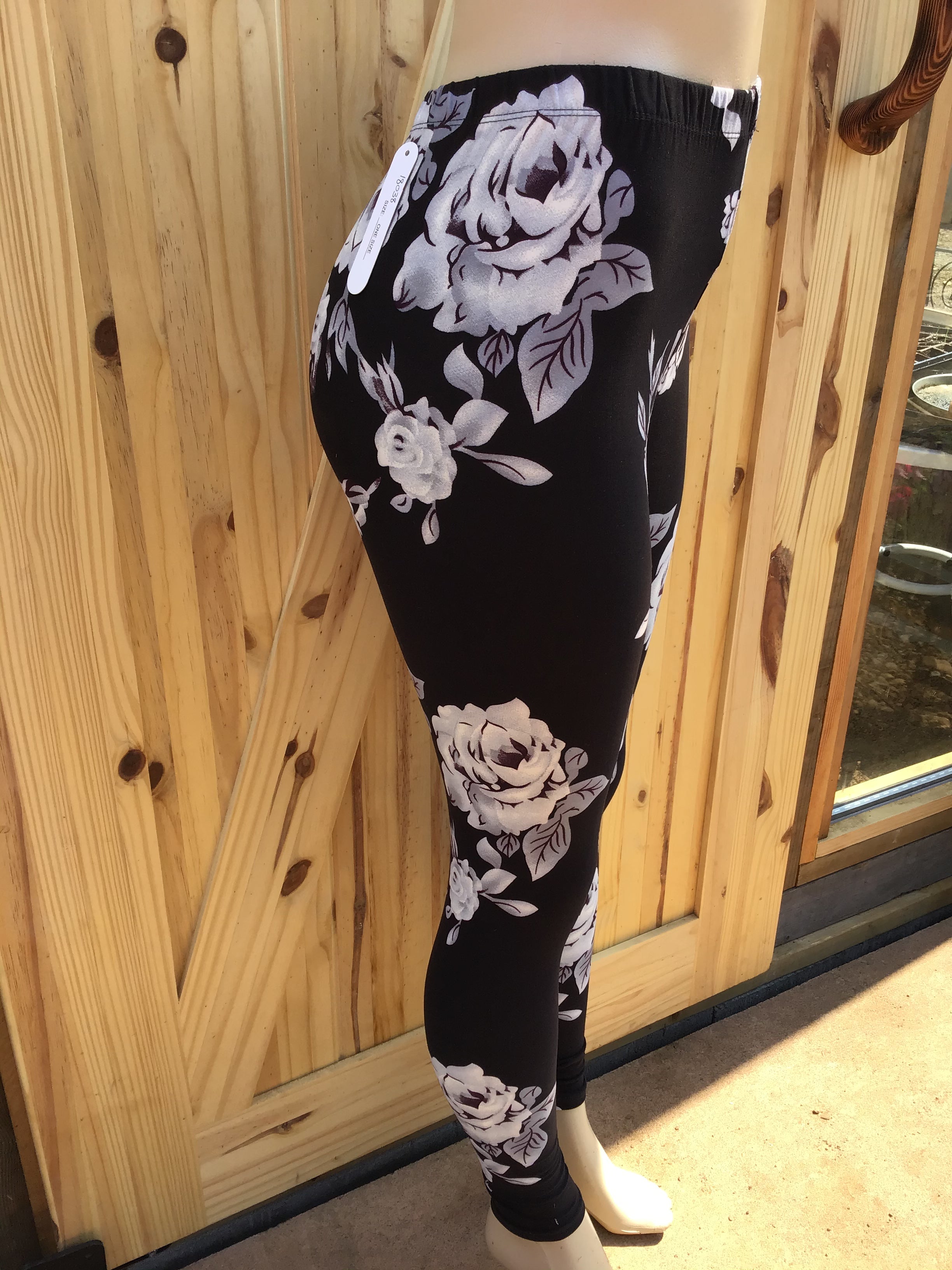 White rose flower black jagging's Womens best leggings BUTTERY