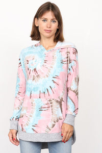 Swirl Tie Dye Kangaroo Pocket Hoodie pink mocha
