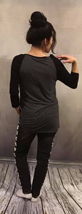 Trucks Cowboys Western Top Fitted 3/4 sleeve tee with a round neck and rhinestone detail