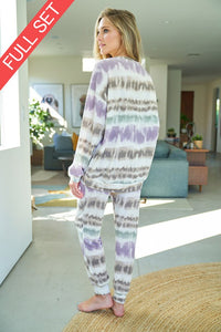A tie dye knit matching two piece set with a long sleeve