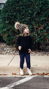 Kids Fleece lined Beanie Tuque hat with pom Cheetah Leopard Print