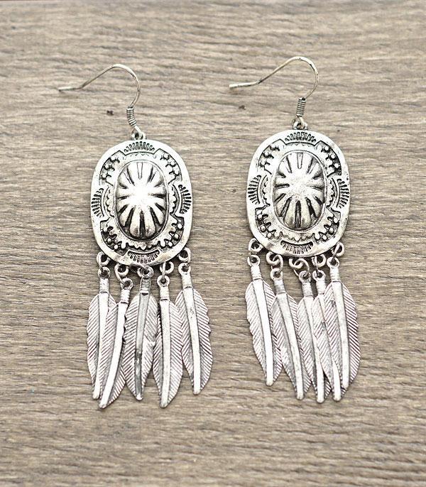 WesternConcho w/Feather Charms Earrings
