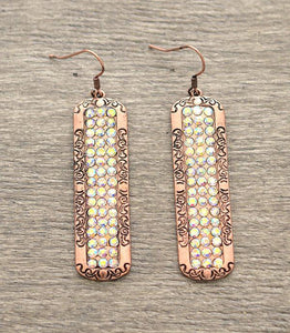 Gorgeous BoHo chic rustic rhinestone bronze color FISH HOOK Earrings Bling Stone Drop Earrings