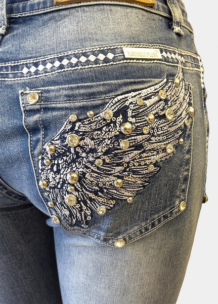 新品:CALNAMUR GLITTER DENIM RIBBON BUSTIER Moon Laser Denim Bustier Top • Marine Serre