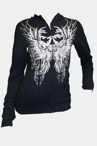 Skull face hoody zipper jacket embellished in rhinestones