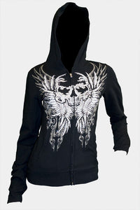 Skull face hoody zipper jacket embellished in rhinestones