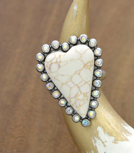 Semi Stone Heart Ring Turquoise Heart Ring Stretch Lead & nickel compliant