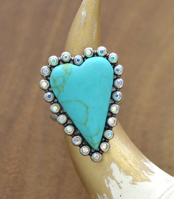 Semi Stone Heart Ring Turquoise Heart Ring Stretch Lead & nickel compliant