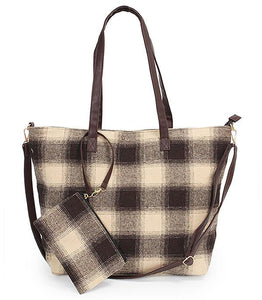Beige 2 In 1 Checkered Print Tote 2 In 1 Checkered Print Tote