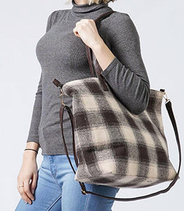 Beige 2 In 1 Checkered Print Tote 2 In 1 Checkered Print Tote